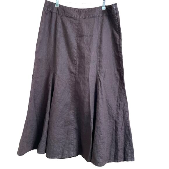 JM Collection Vintage Brown 100% Linen Panel Midi Skirt 14 - Picture 1 of 7